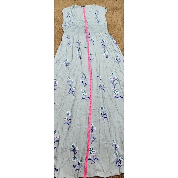 Hekka Blue Embroidered Floral V-Neck Cap Sleeves Maxi X-line Dress size XXL - Picture 12 of 16
